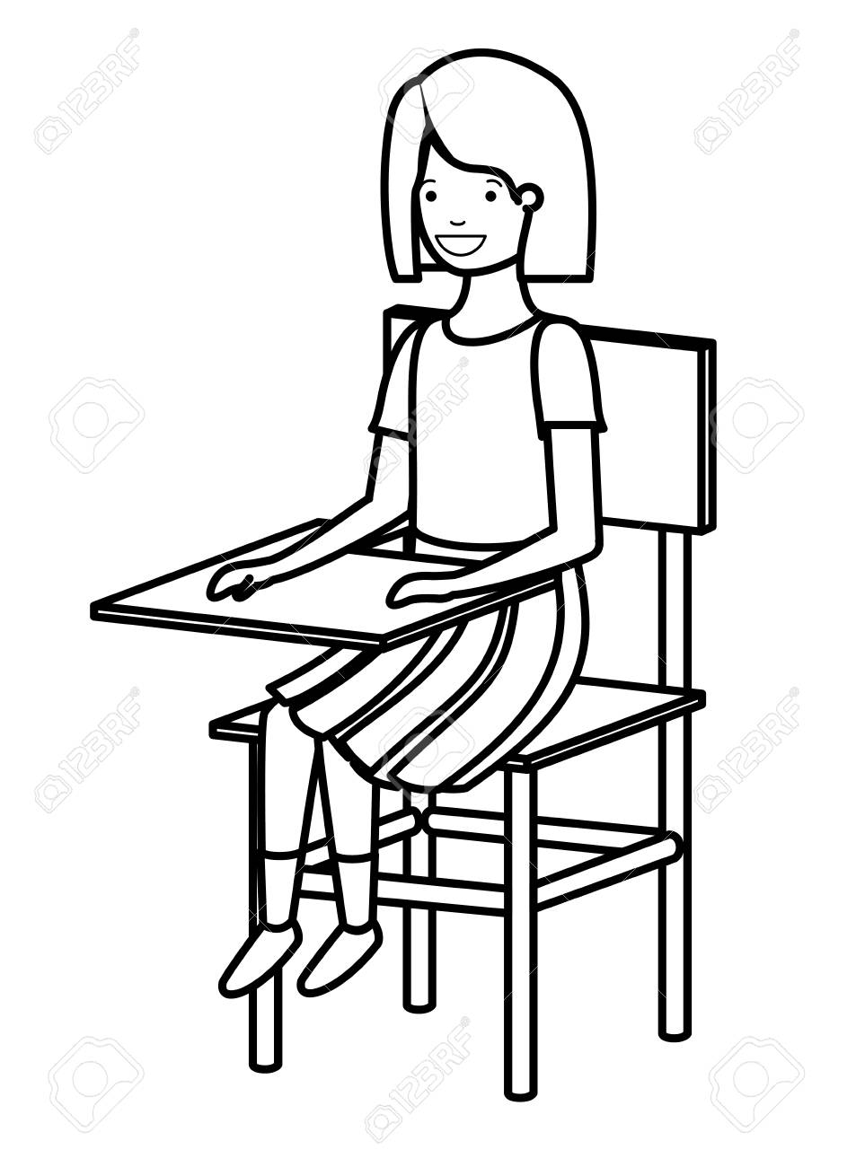 953x1300 School Chair Drawing Step Vector Young Student Girl Sitting
