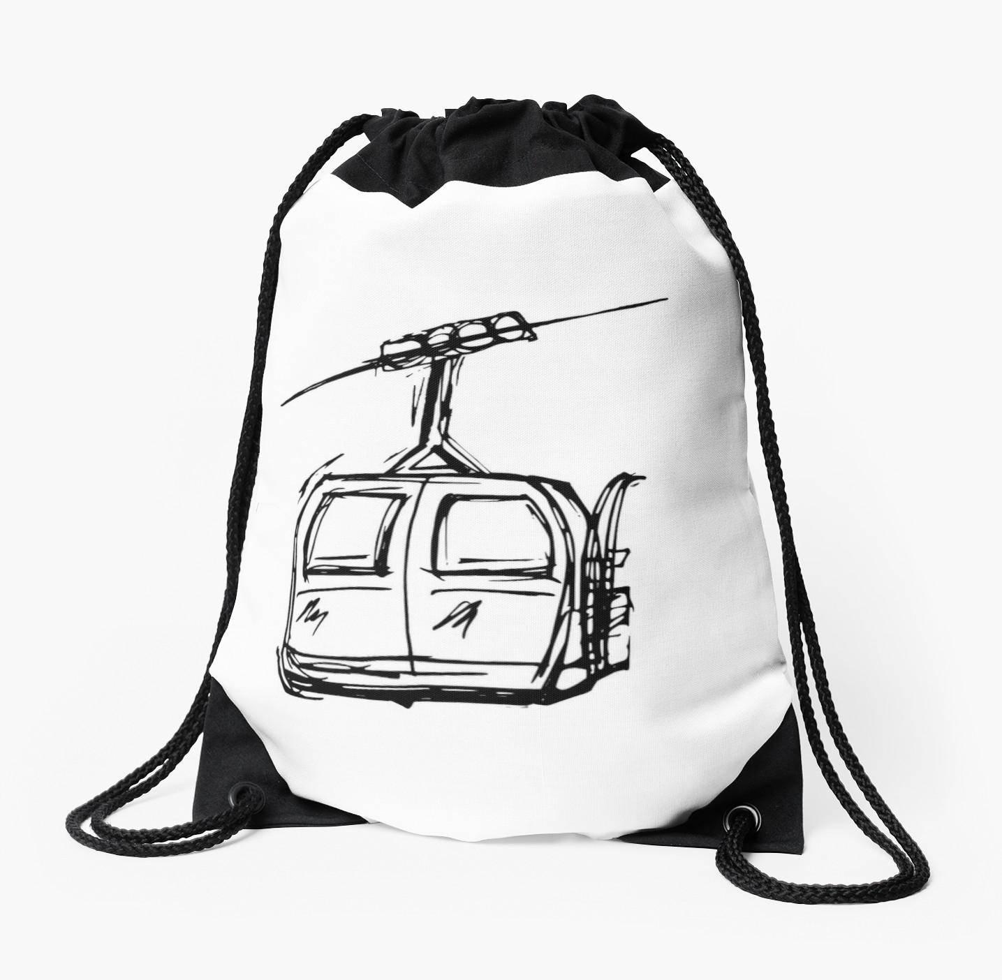 1435x1404 Ski And Snowboard Mountain Gondola Chairlift Drawstring Bag