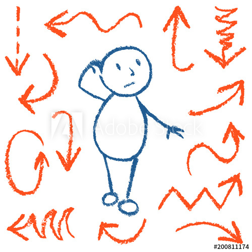 500x500 Emotion Of Bewildered Comic Man Among Funny Red Arrows Set