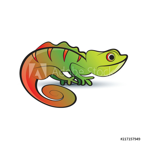 500x500 colorful chameleon on smooth shadow vector drawing