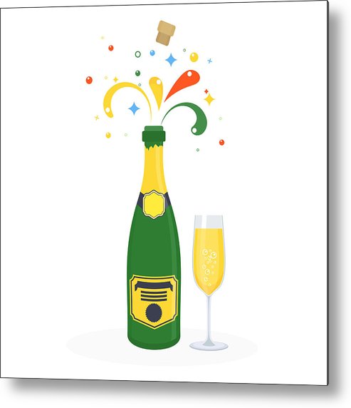 493x572 Bottle Of Champagne Explosion With Glass Metal Print