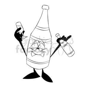 300x300 Cartoon Bottle Of Champagne Drunk Character Black And White Clipart