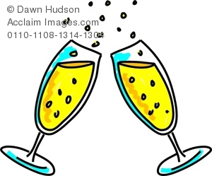 300x249 Clipart Image Of A Whimsical Drawing Of Two Glasses Of Champagne