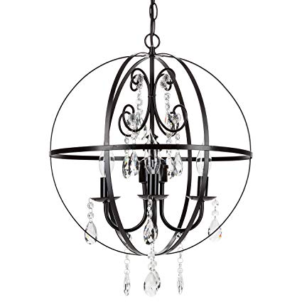 425x425 Luna Black Orb Crystal Chandelier, Metal Round Sphere Swag Plug
