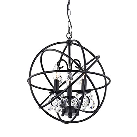 466x466 Benita Light Antique Black Metal Globe Crystal Chandelier