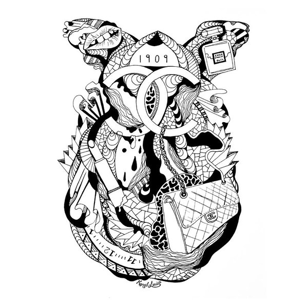 600x600 Chanel Abstract Drawing Art Print