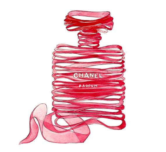 570x522 Chanel No Perfume Red Ribbon Watercolor Illustration Lady