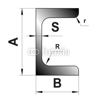 377x400 Technical Drawing Rolled Metal Steel Channel Profile Image