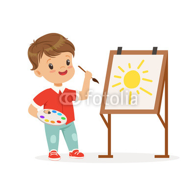 400x400 Cute Little Boy Painting Sun On An Easel, Kids Creativity