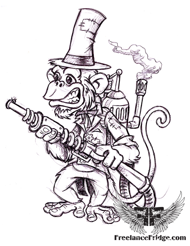 617x800 Steampunk Monkey Freelance Fridge Illustration Character