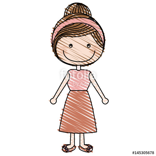 500x500 color pencil drawing of caricature collected hairstyle woman