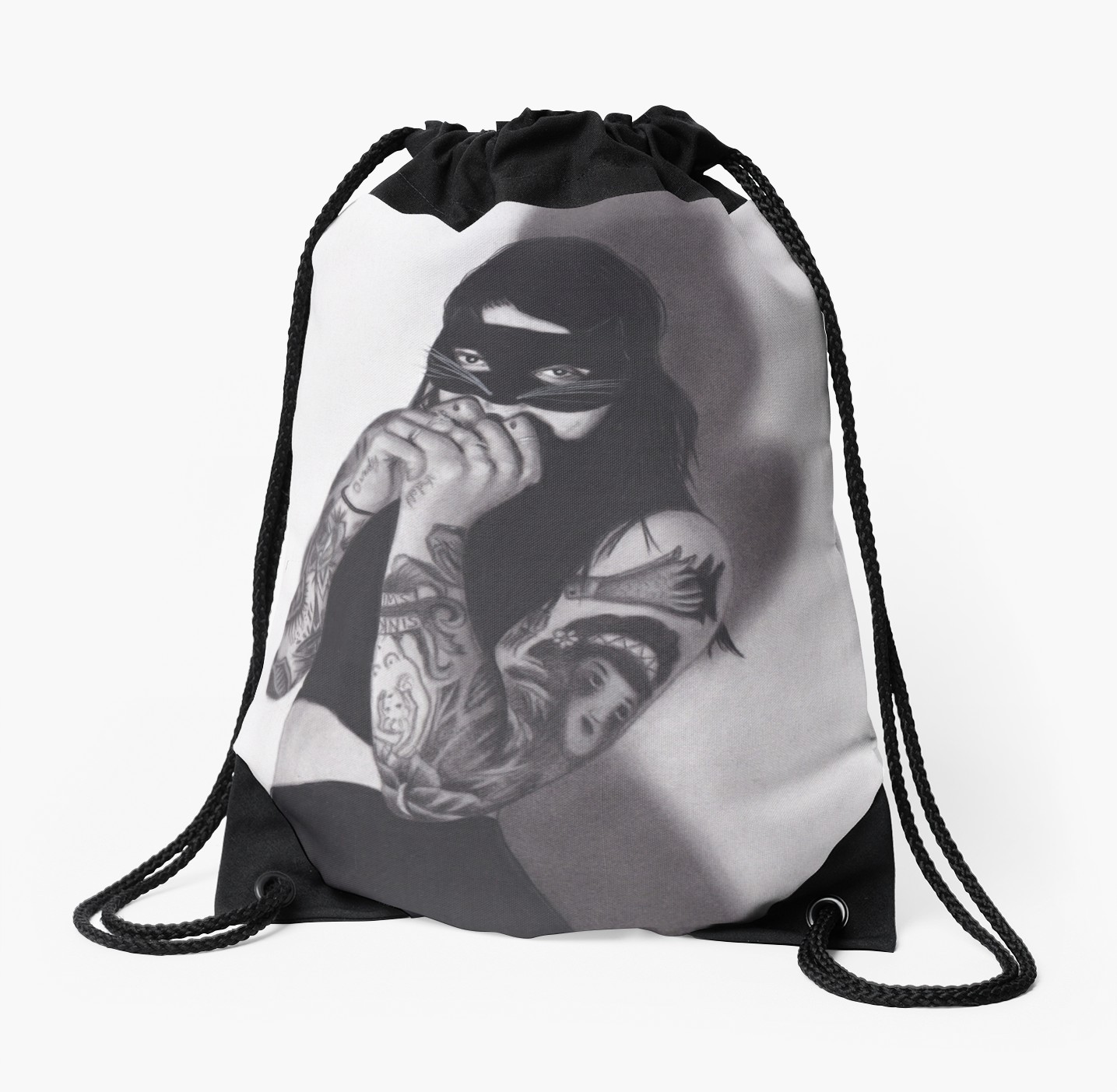 1435x1404 Realism Charcoal Drawing Of Girl In Cat Mask With Tattoos