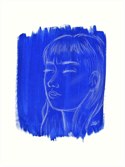413x549 Blue Girl Art Drawing Paint Acrylic And White Charcoal Art Prints