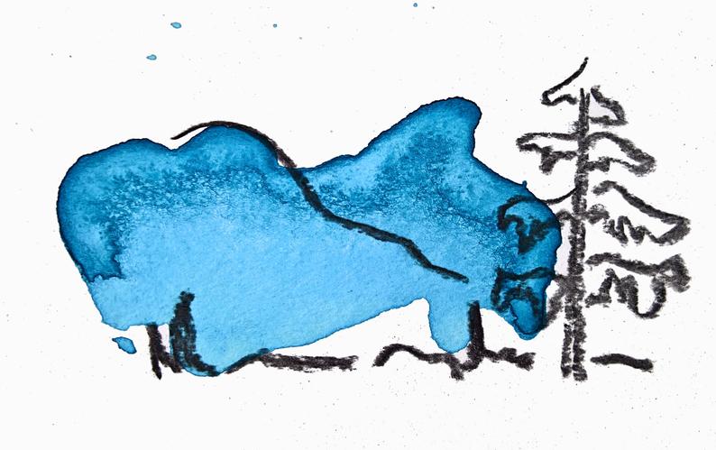 794x499 Abstract Nature Painting Charcoal Drawing Indigo Blue Art Etsy