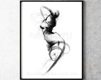 340x270 Dance Figure Drawing Black And White Abstract Charcoal Etsy
