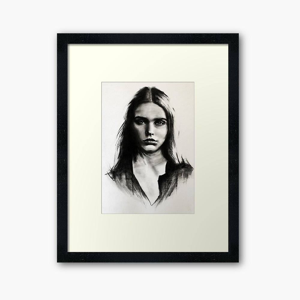 1000x1000 Cara, Charcoal Sketch Framed Art Print