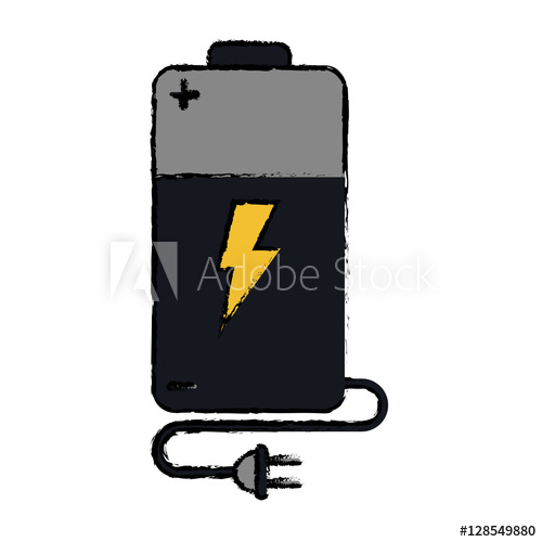 500x500 Drawing Battery Charge Alkaline Lighting Cable Plug Vector