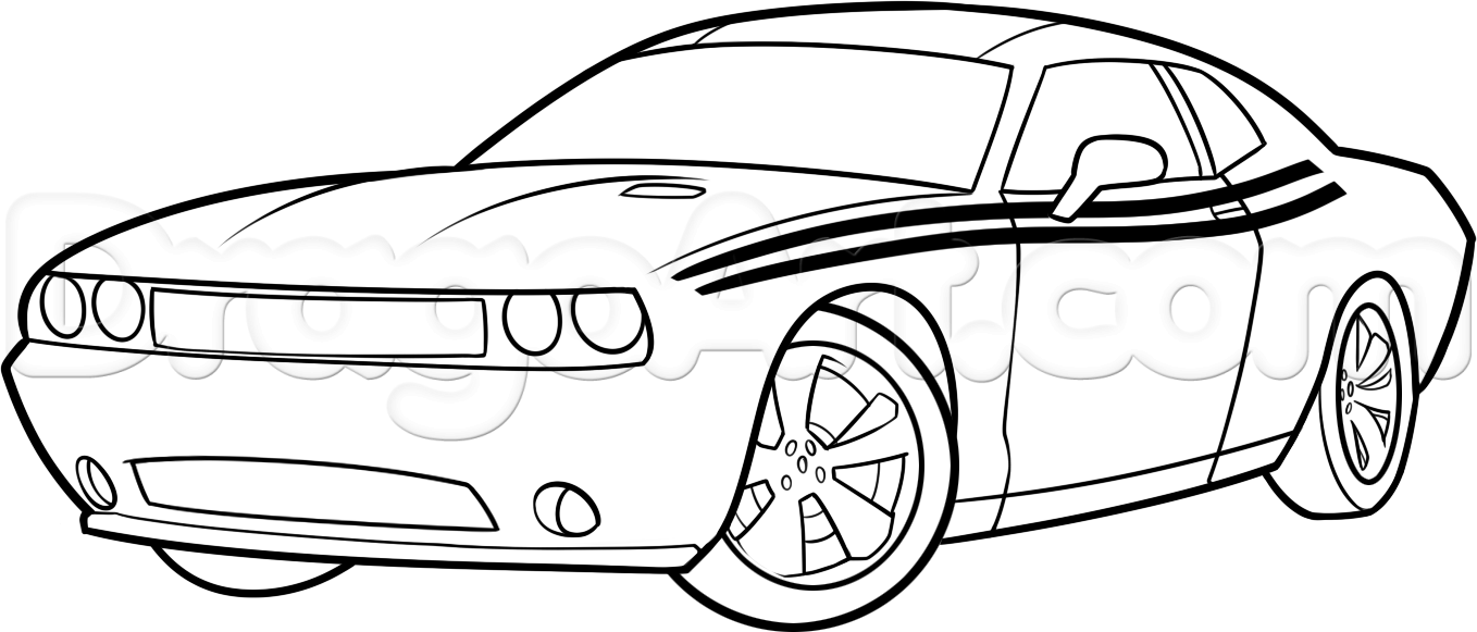 1358x581 how to draw a dodge challenger, step