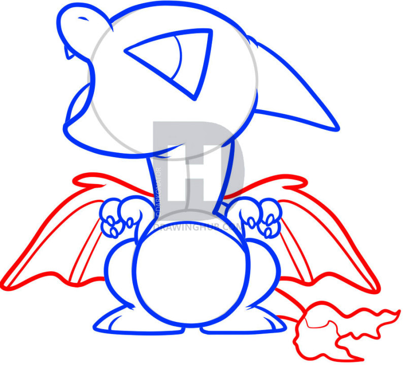794x720 how to draw chibi charizard, step