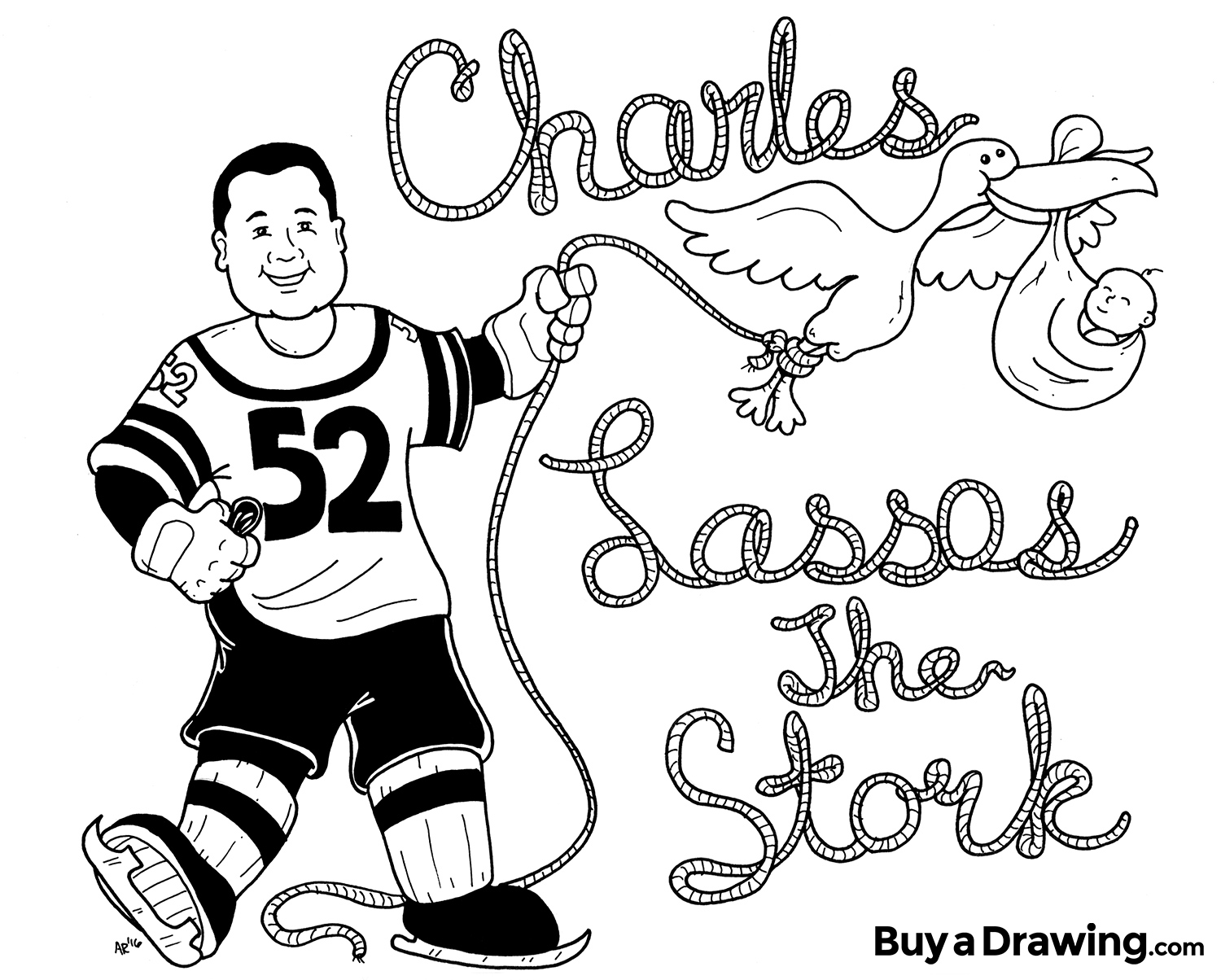 1500x1204 Charles Lassos The Stork Cartoon Baby Announcement Drawing