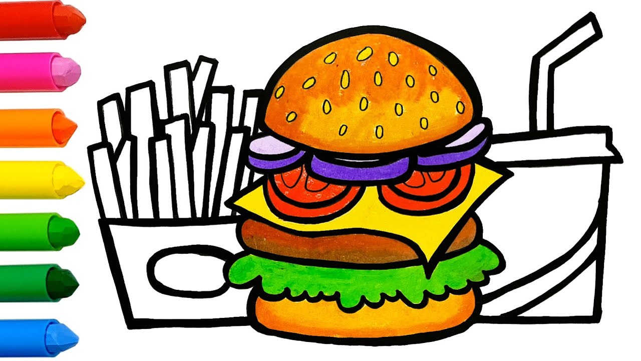 1280x720 Hamburger Soft Drink French Fries Coloring And Drawing Learn