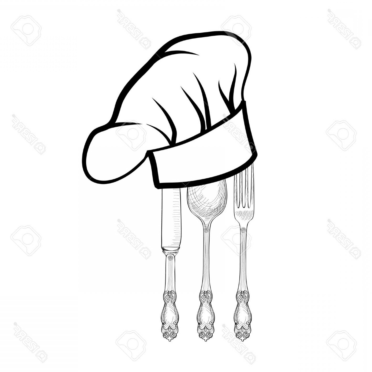 1560x1560 Photostock Vector Chef Cook Hat With Fork Spoon And Knife Hand