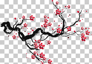 310x215 Cherry Blossom Drawing Paper Sketch, Ink Cherry Blossoms, Red