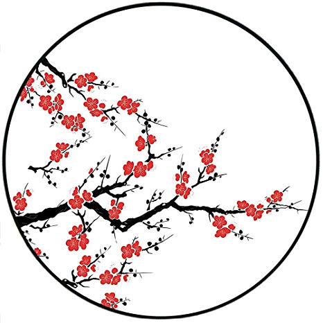 466x466 short plush round area rug simplistic cherry blossom