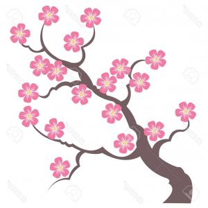 300x300 Photostock Vector Peach Or Cherry Blossom Tree Branch With Flowers