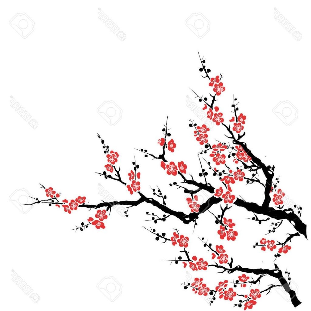 1024x1024 Vector Hand Drawing Branch Of Sakura Cherry Blossoms
