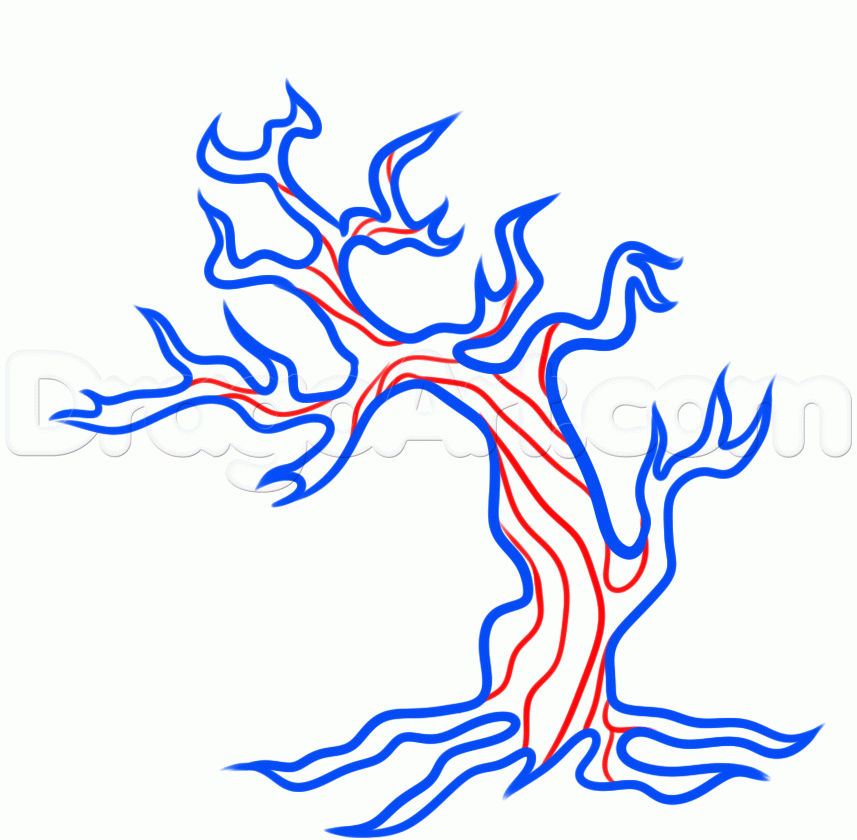 857x840 Draw A Sakura Tree Tattoo, Step
