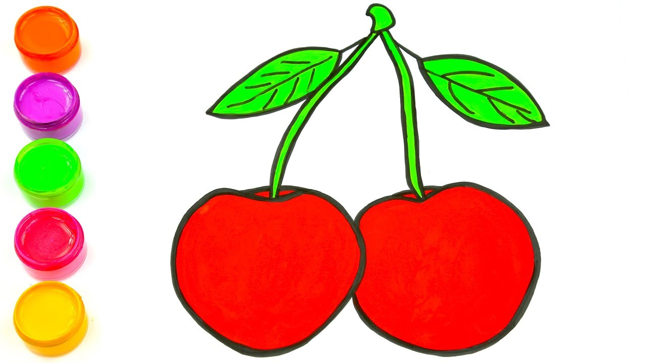 1280x720 Drawing Red Cherry Learn Drawing And Coloring For Kids Easy
