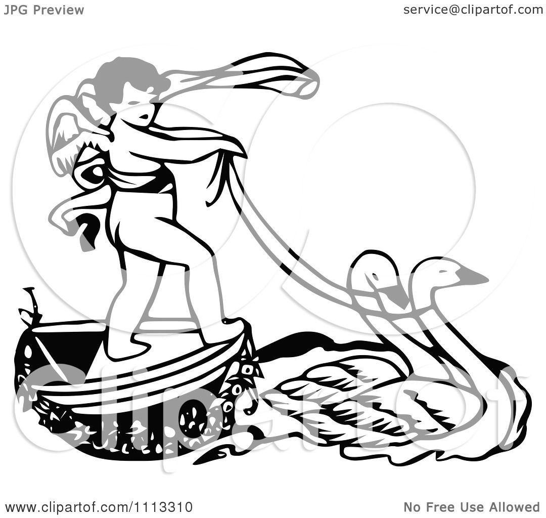 1080x1024 Clipart Vintage Black And White Cherub Riding On A Swan Boat
