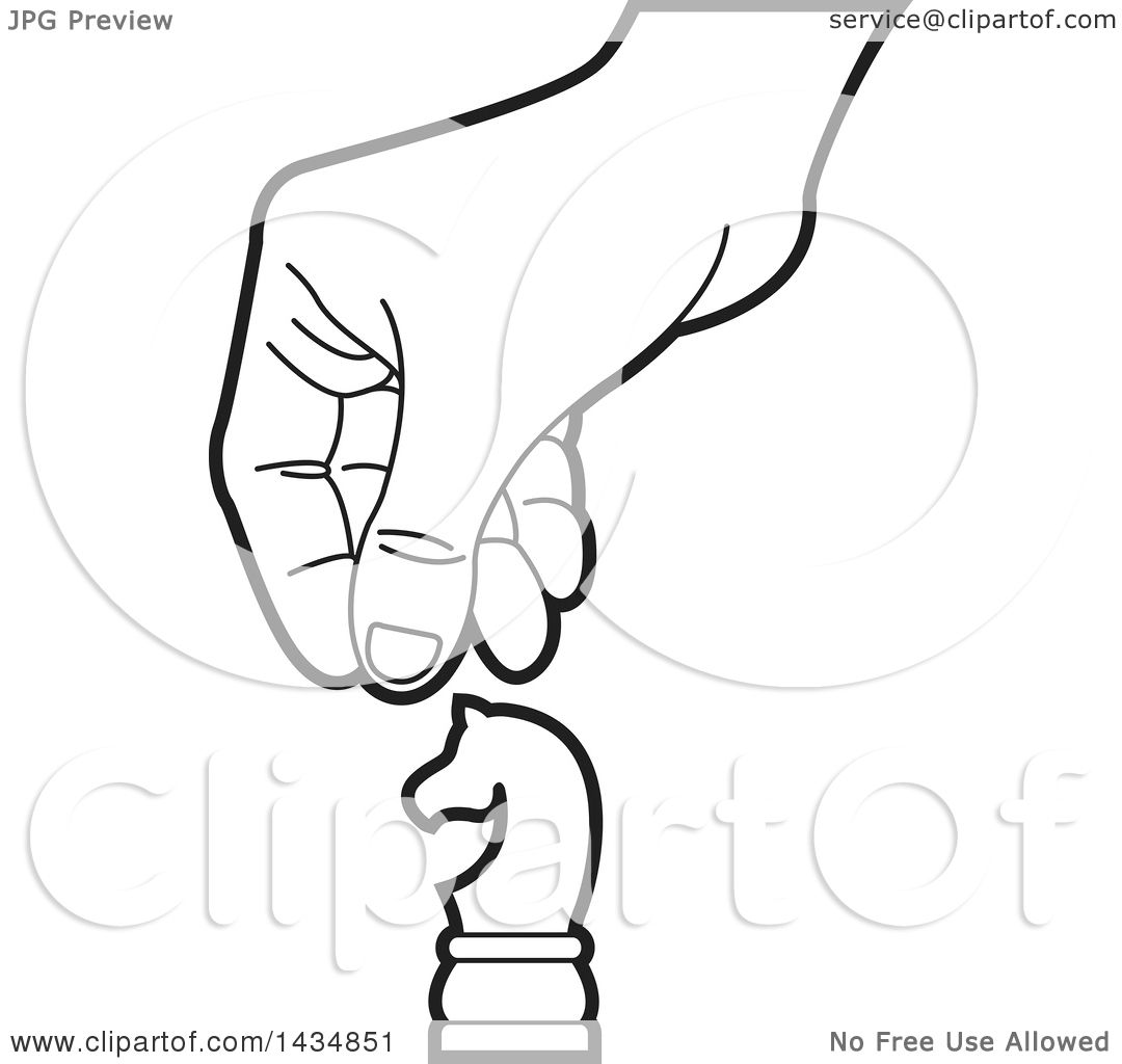 1080x1024 Clipart Of A Black And White Hand Moving A Knight Chess Piece