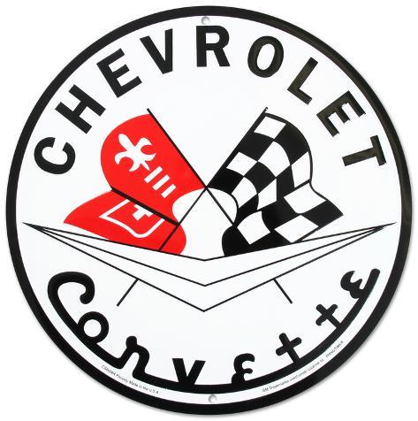473x476 Chevrolet Chevy Corvette Racing Flags Round Tin Sign