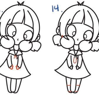 336x336 Chibi Anime Girl Pencil Drawing Face Step Colored Full Body Cute