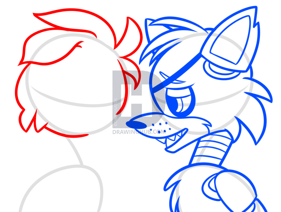 953x720 how to draw chica and foxy kissing, step
