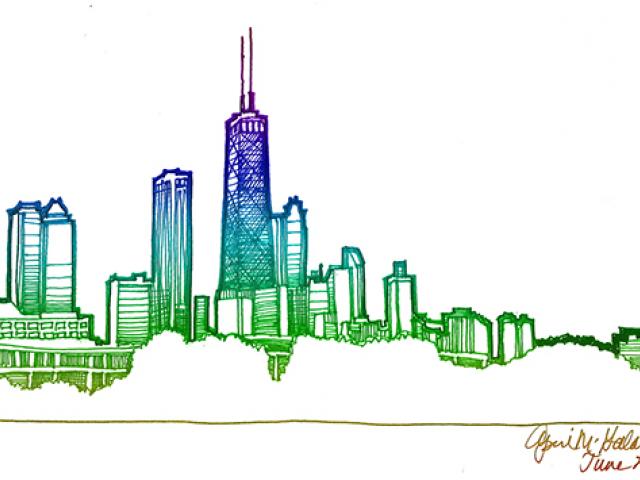 640x480 Drawn Cityscape Chicago Skyline
