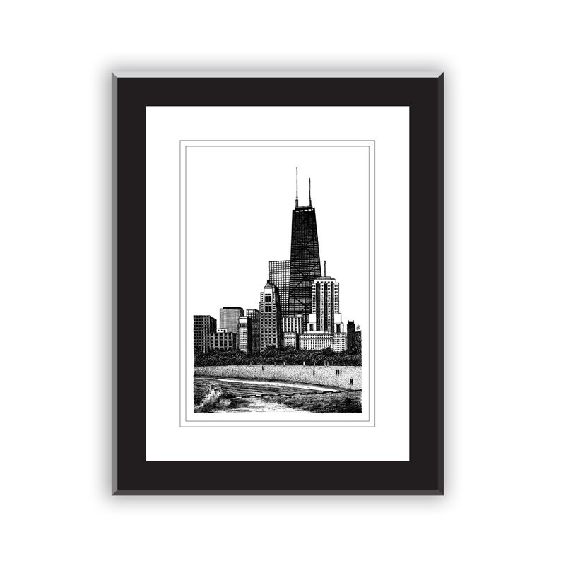 794x794 Hand Drawn Pen And Ink Chicago Skyline Lake Michigan Etsy
