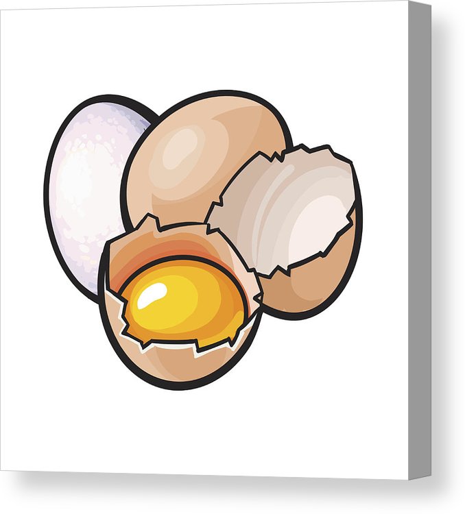 678x750 whole and cracked, broken chicken egg with yolk inside canvas