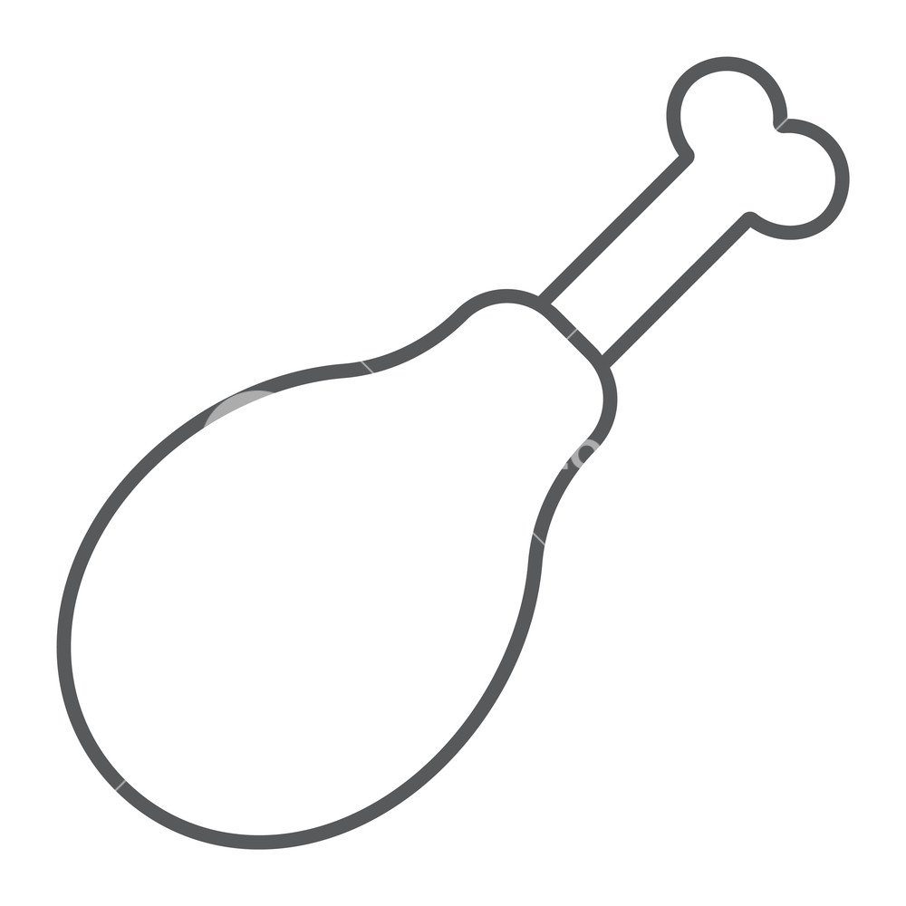 1000x1000 Chicken Leg Thin Line Icon, Food And Meal, Meat Sign, Vector
