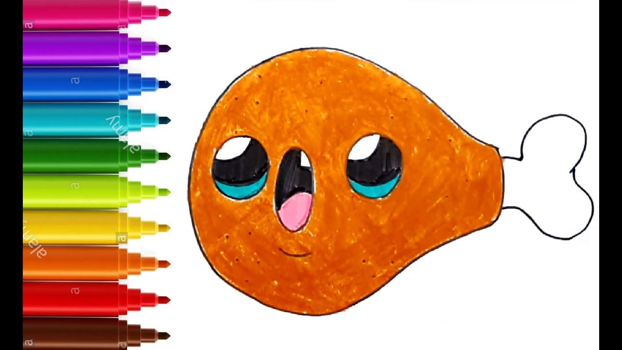 1280x720 Drawing And Coloring Chicken Leg Fried Draw Cute Fast Food