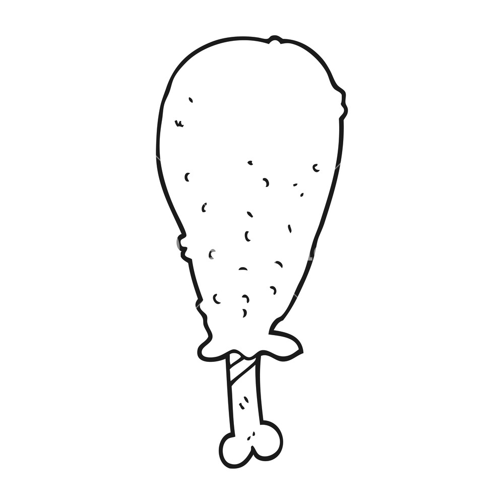 1000x1000 Freehand Drawn Black And White Cartoon Chicken Leg Royalty Free