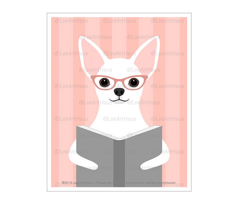 794x681 Dog Drawing White Chihuahua Reading Book Wall Art Etsy