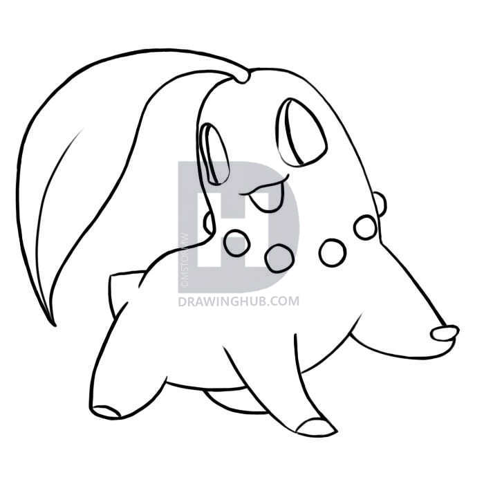 700x700 how to draw chikorita, pokemon, step