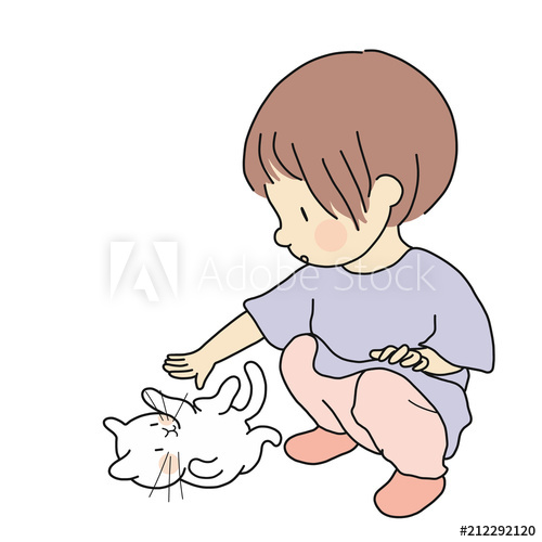 500x500 Vector Illustration Of Little Kid Playing With Lovely Kitten