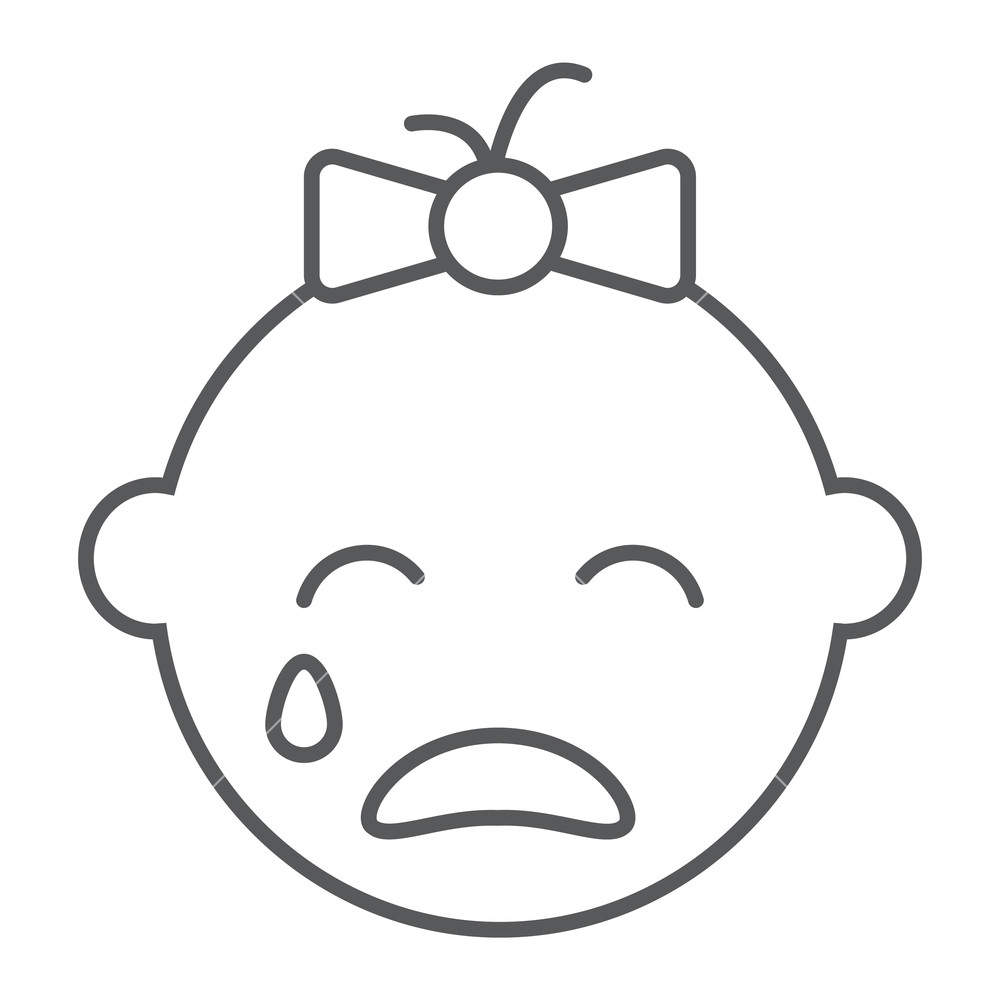 1000x1000 Baby Girl Cry Line Icon, Emotion And Child, Face Sign, Vector