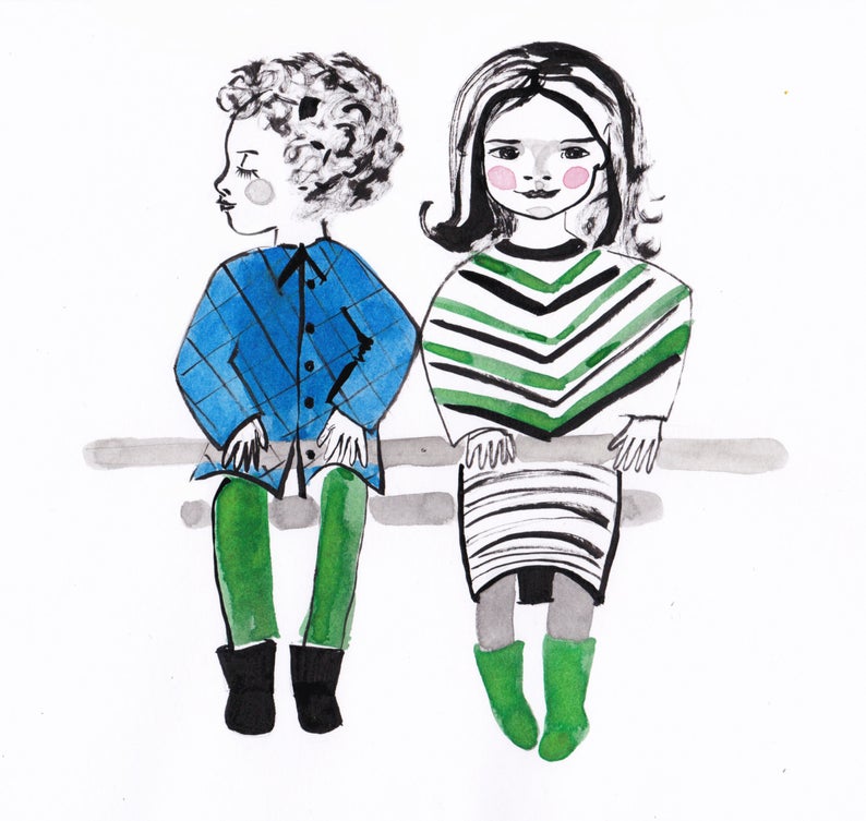 794x753 Custom Portrait Drawing Watercolor Ink Child Etsy