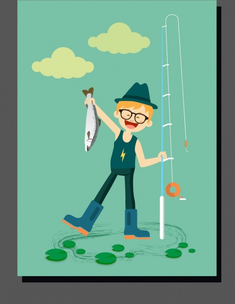 464x600 Childhood Drawing Boy Fishing Icon Colored Cartoon Design Free