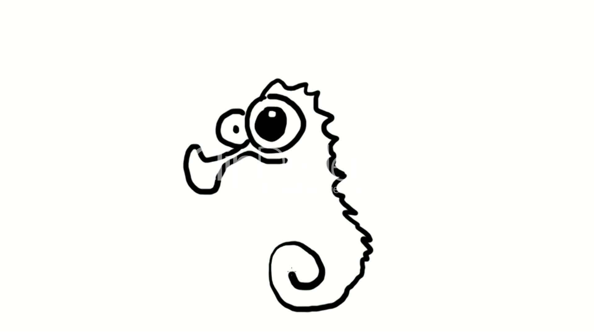 1920x1080 Drawing Of Hippocampus Sea Horse,hand Painting Video Material